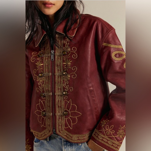 Free People We The Free Lana Leather Jacket in Brick Wall - Picture 2 of 16